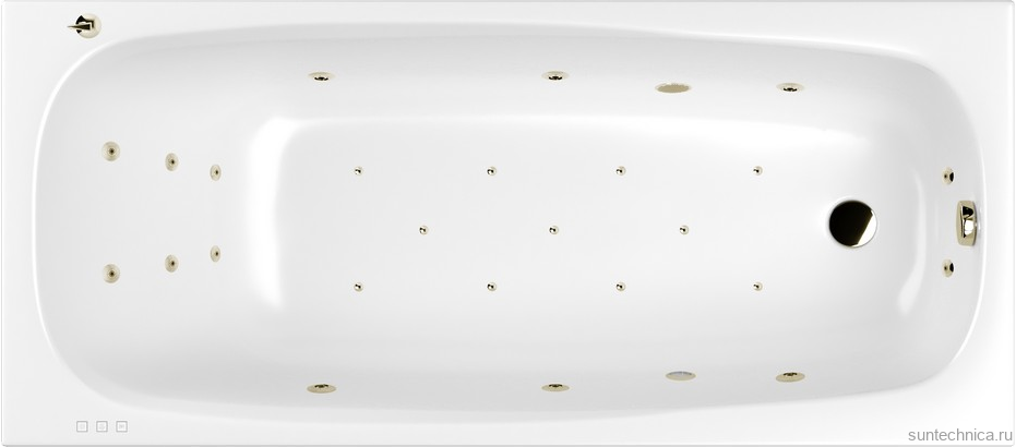 Акриловая ванна WHITECROSS Layla Slim ULTRA 180x80 см, встраиваемая, с гидромассажем, белая, с каркасом, со сливом-переливом, фурнитура бронза