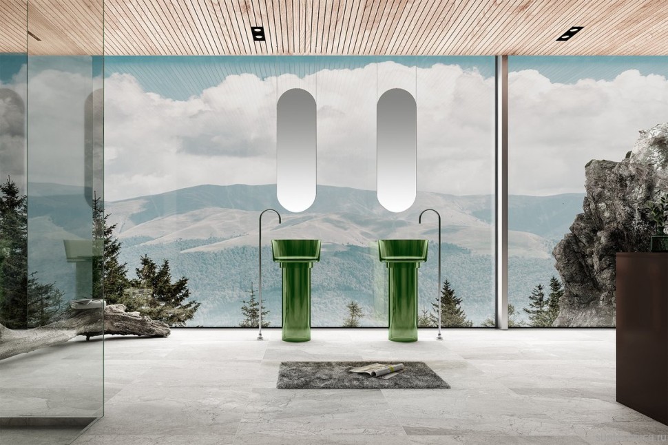 Раковина напольная Abber Kristall AT2702Emerald 45 глянцевая зеленая, круглая, моноблок