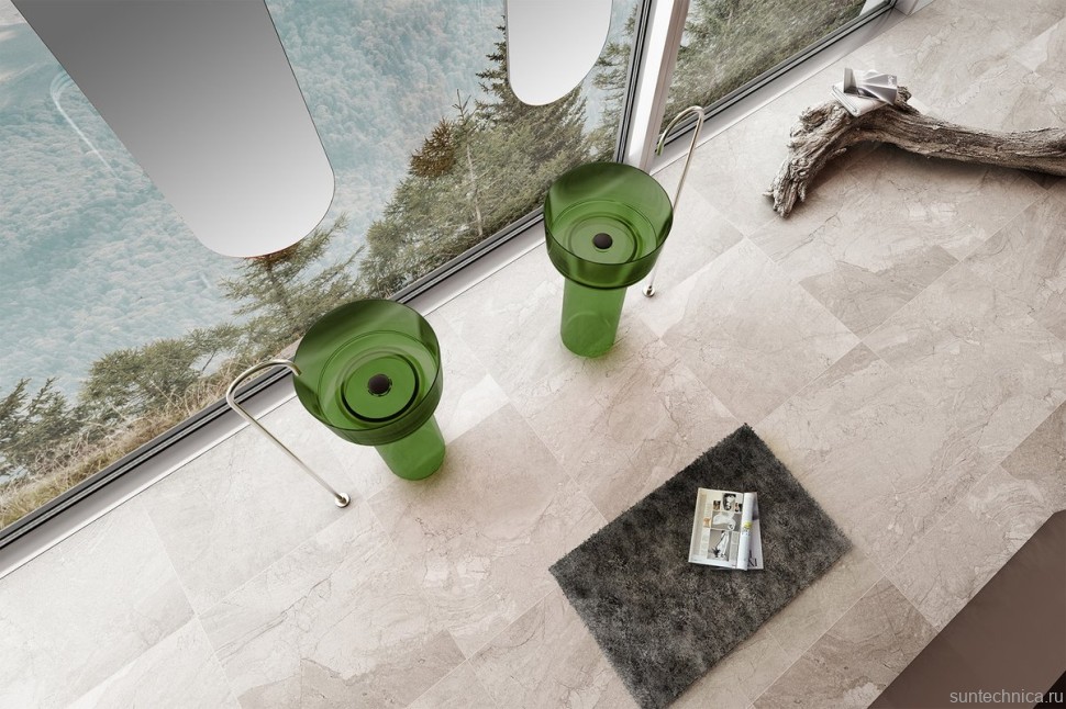 Раковина напольная Abber Kristall AT2702Emerald 45 глянцевая зеленая, круглая, моноблок