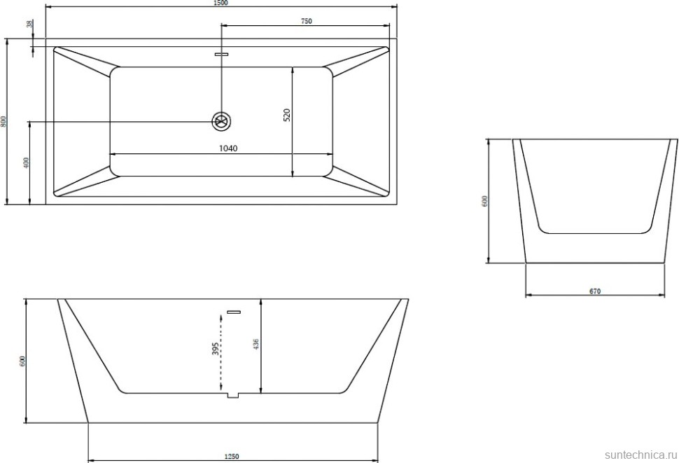 Акриловая ванна Abber AB9224-1.5 150x80 см, отдельностоящая, белая, с каркасом, со сливом-переливом