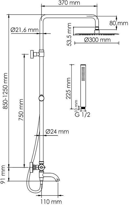 Душевая стойка Wasserkraft Elbe 7400 A288.160.217.BM Thermo с термостатом, черная