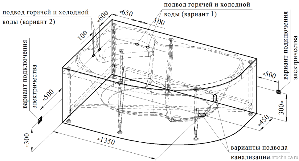Акриловая ванна Radomir Vannesa Massage Ирма 2-75-2-1-9-217 классик, L 170x110 см, угловая, левая, пристенная, с гидромассажем, белая, асимметричная, с каркасом, с экраном, с сиденьем, со сливом-переливом