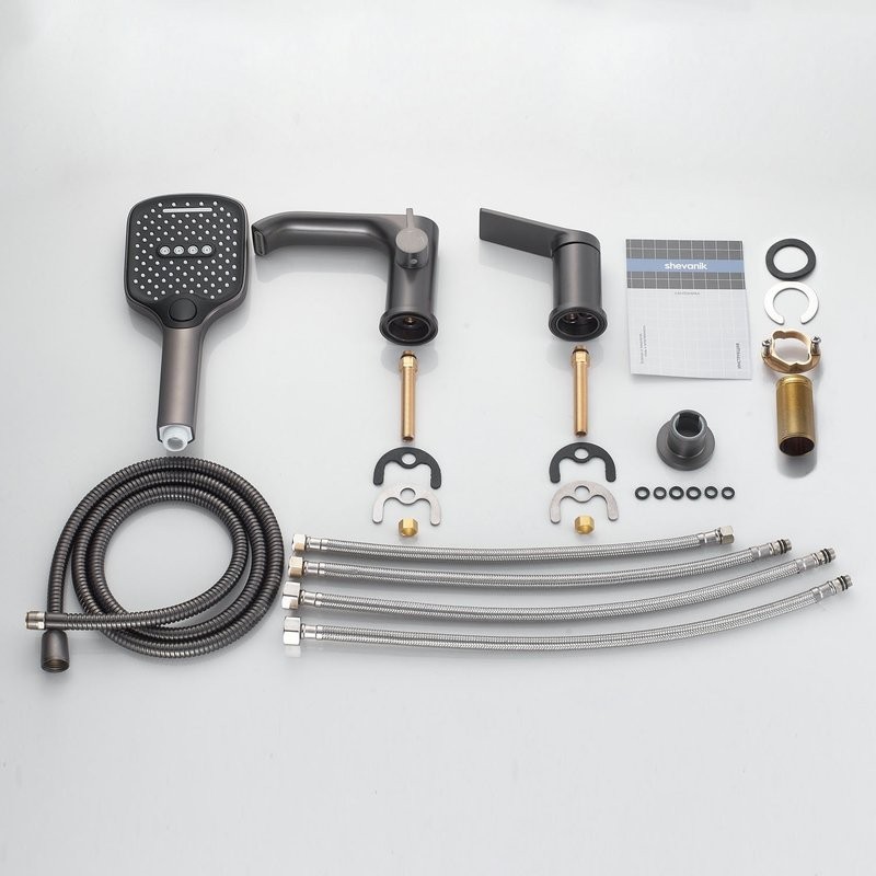 Смеситель на борт ванны Shevanik S4112T оружейная сталь