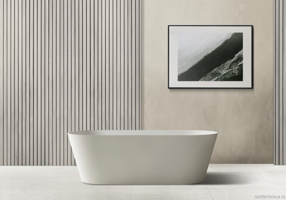 Ванна из искусственного камня Abber Stein AS9622 165x70 см, отдельностоящая, матовая белая, овальная, на ножках, с донным клапаном, фурнитура белая