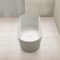 Ванна из искусственного камня Abber Stein AS9622 165x70 см, отдельностоящая, матовая белая, овальная, на ножках, с донным клапаном, фурнитура белая