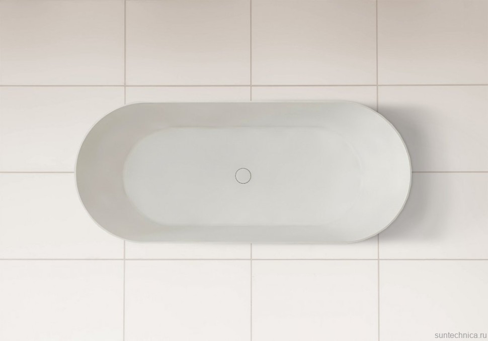 Ванна из искусственного камня Abber Stein AS9622 165x70 см, отдельностоящая, матовая белая, овальная, на ножках, с донным клапаном, фурнитура белая