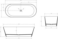 Ванна из искусственного камня Abber Stein AS9622 165x70 см, отдельностоящая, матовая белая, овальная, на ножках, с донным клапаном, фурнитура белая