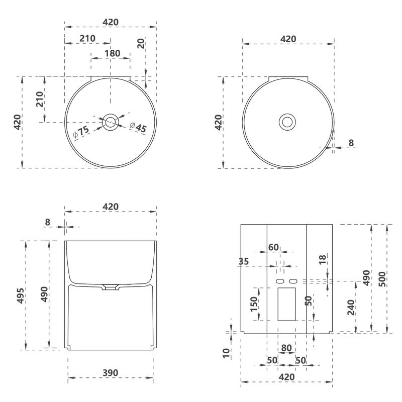 Раковина напольная Abber Kristall AT2704Onyx 42 глянцевая черная, круглая
