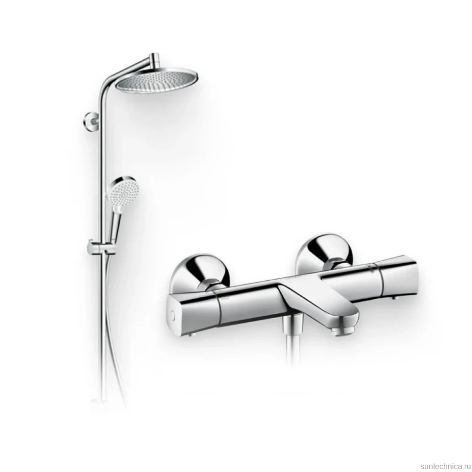 Душевой комплект Термостат Hansgrohe Ecostat universal 13123000 для ванны с душем + Стойка Crometta S 240 1jet Showerpipe Rеno 27270000 EcoSmart