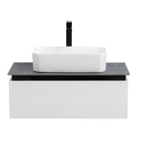 Тумба под раковину со столешницей Cezares Slider 80 подвесная, 1 ящик, bianco opaco, столешница marmo nero opaco