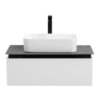 Тумба под раковину со столешницей Cezares Slider 80 подвесная, 1 ящик, bianco opaco, столешница marmo nero opaco