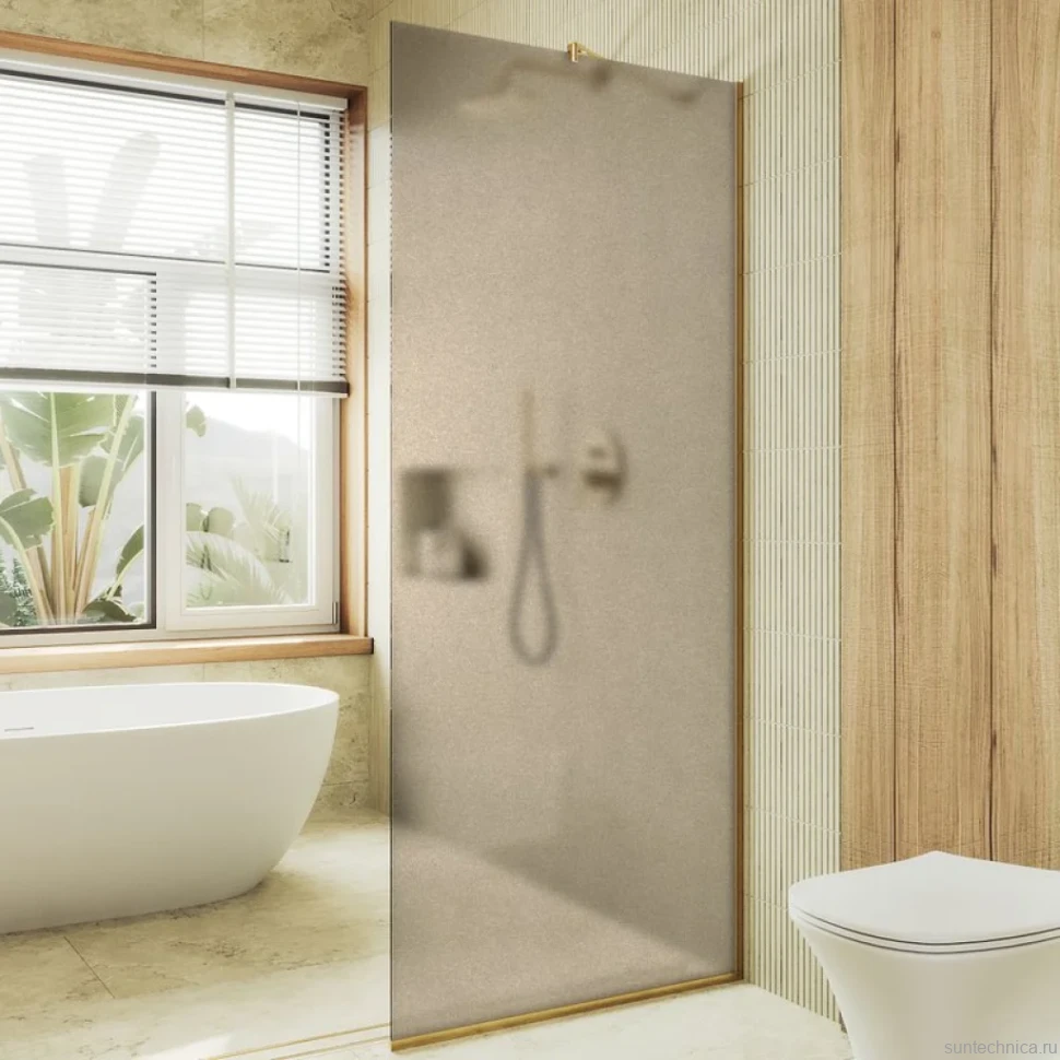 Душевая перегородка Maybahglass MGD-679-3у 109 см, профиль золото, стекло бронза матовое