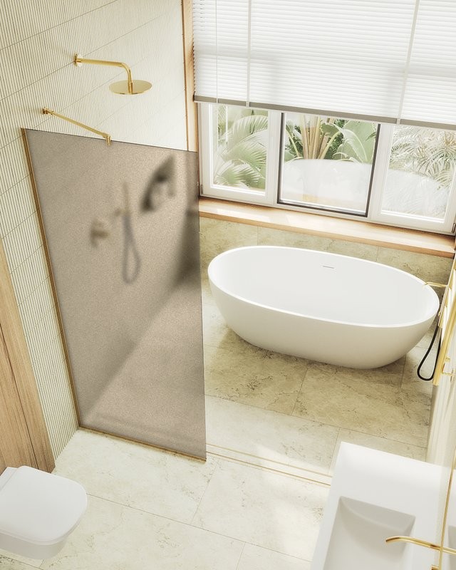 Душевая перегородка Maybahglass MGD-679-3у 109 см, профиль золото, стекло бронза матовое