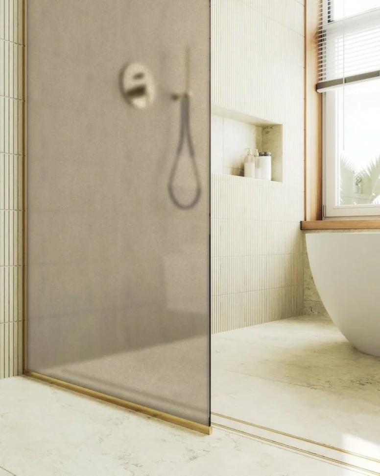Душевая перегородка Maybahglass MGD-679-3у 109 см, профиль золото, стекло бронза матовое