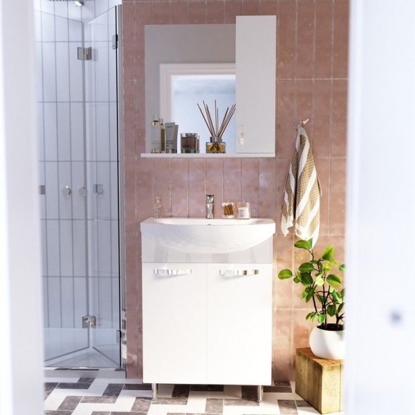 Мебель для ванной комнаты 1MarKa Вита 65Н с 2 дверцами, белый глянец