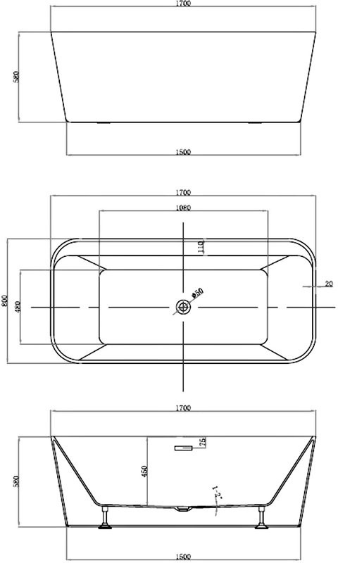 Акриловая ванна Vincea VBT-401-1700MW 170x80 см, отдельностоящая, белая матовая, с каркасом, со сливом-переливом