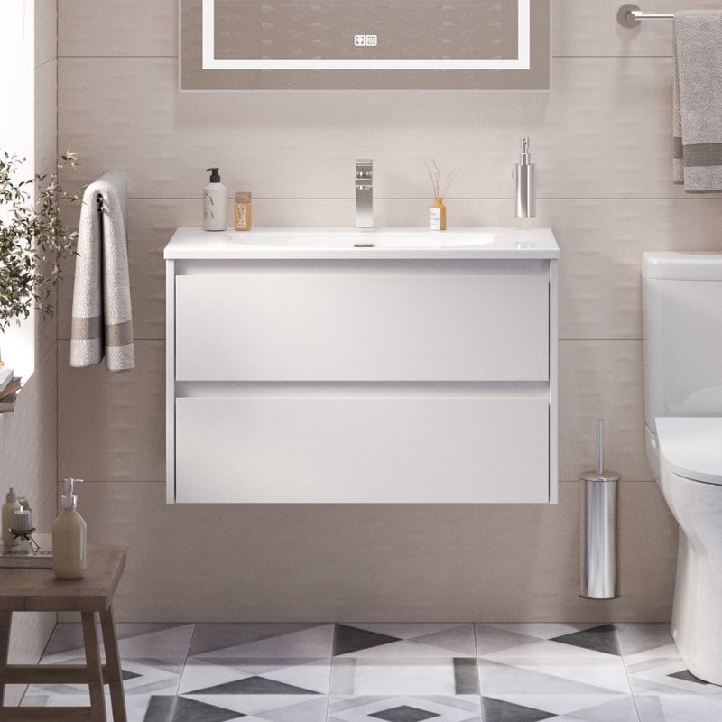 Мебель для ванной комнаты BelBagno Kraft 39 80 bianco opaco, раковина BB-8099-3-80