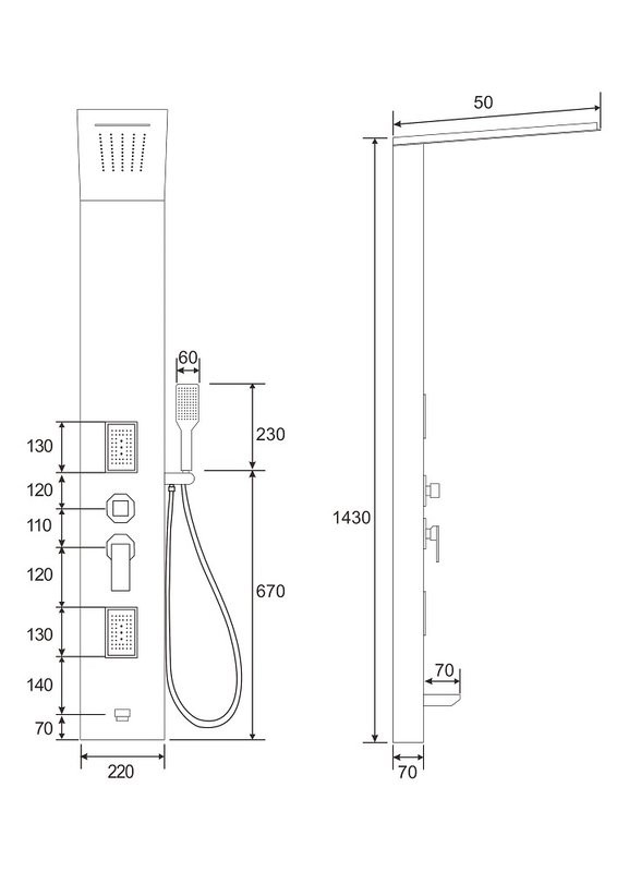 Душевая панель Ceruttispa Rosanna CT10400 черная с вставкой