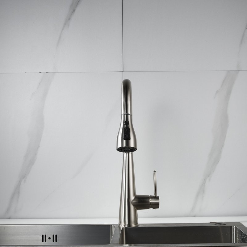 Смеситель для кухни с выдвижным изливом Shevanik S363L, сатин