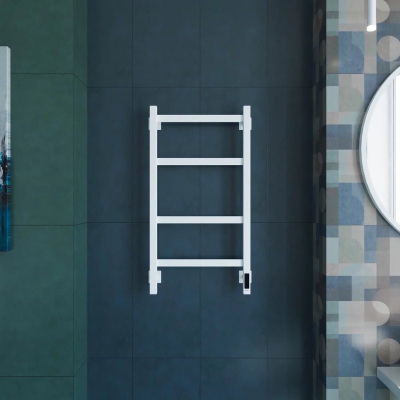Полотенцесушитель электрический Grota Nosto 430х800 RAL9016 EL 80x45 см, подключение справа, слева, скрытое подключение справа, матовый белый, лесенка, из стали