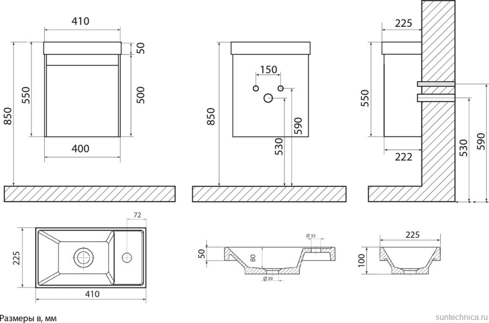 Мебель для ванной комнаты Art&Max Family-M 40 подвесная, bourbon oak, с дверцей