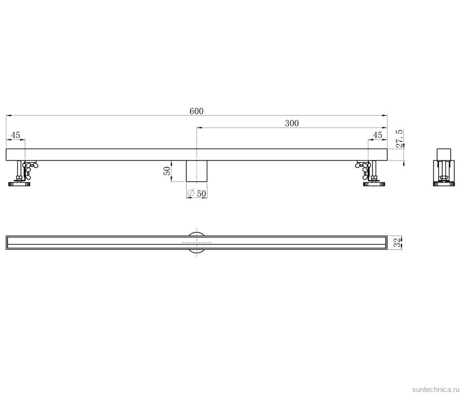 Душевой трап (лоток) Wonzon & Woghand WW-65406M-BR 60 см, с сифоном