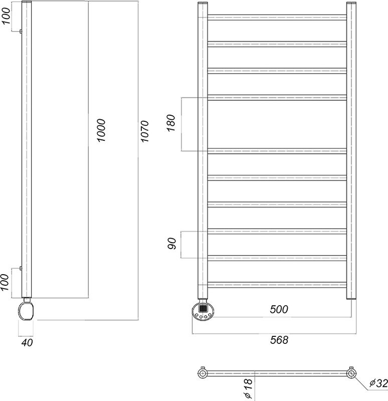 Полотенцесушитель электрический Domoterm Медея П10 50x100 EL, хром, L