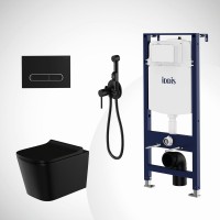Комплект IDDIS 4в1: унитаз подвесной Bild безободковый + инсталляция Profix + клавиша смыва Unifix + гигенический душ Spring
