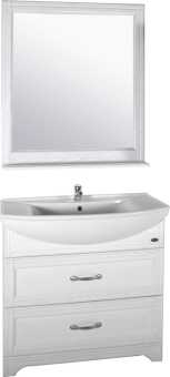 Мебель для ванной ASB-Woodline Берта 85 белая, патина серебро