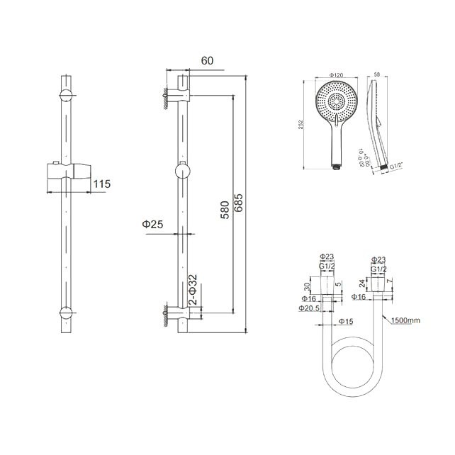 Душевой гарнитур Caprigo Don 98-570-NER матовый черный