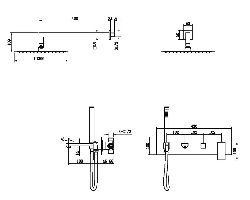 Душевой комплект Boheme Qubic 474-CB С ВНУТРЕННЕЙ ЧАСТЬЮ, copper brushed