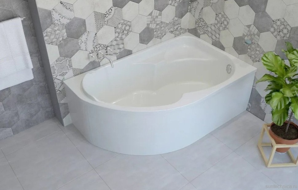 Акриловая ванна Lavinia Boho Grance Hill R 170x105 см, угловая, правая, встраиваемая, белая, асимметричная, с каркасом, с сиденьем