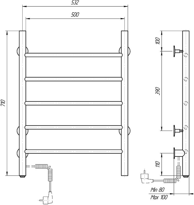Полотенцесушитель электрический Domoterm Аврора DMT 109-5 50x71, черный, L