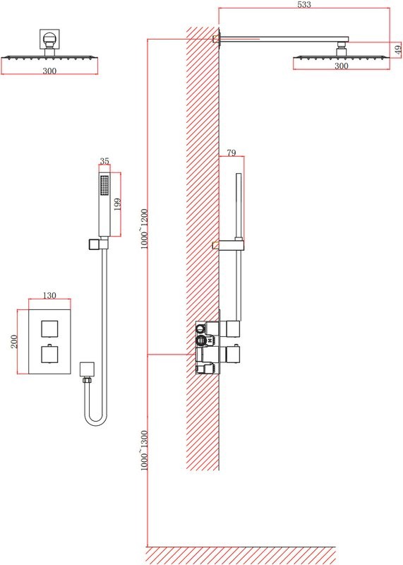 Душевой комплект D&K Bayern.Liszt DA2515706A04 С ВНУТРЕННЕЙ ЧАСТЬЮ, серый графит
