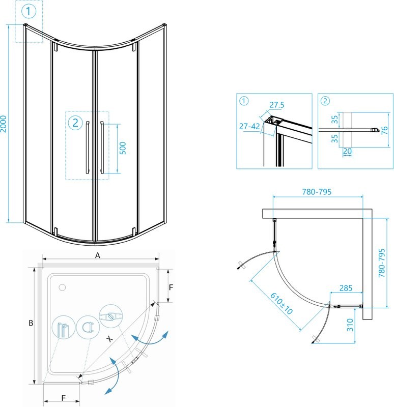 Душевой уголок RGW Stilvoll SV-53 B 80x80x200 профиль черный