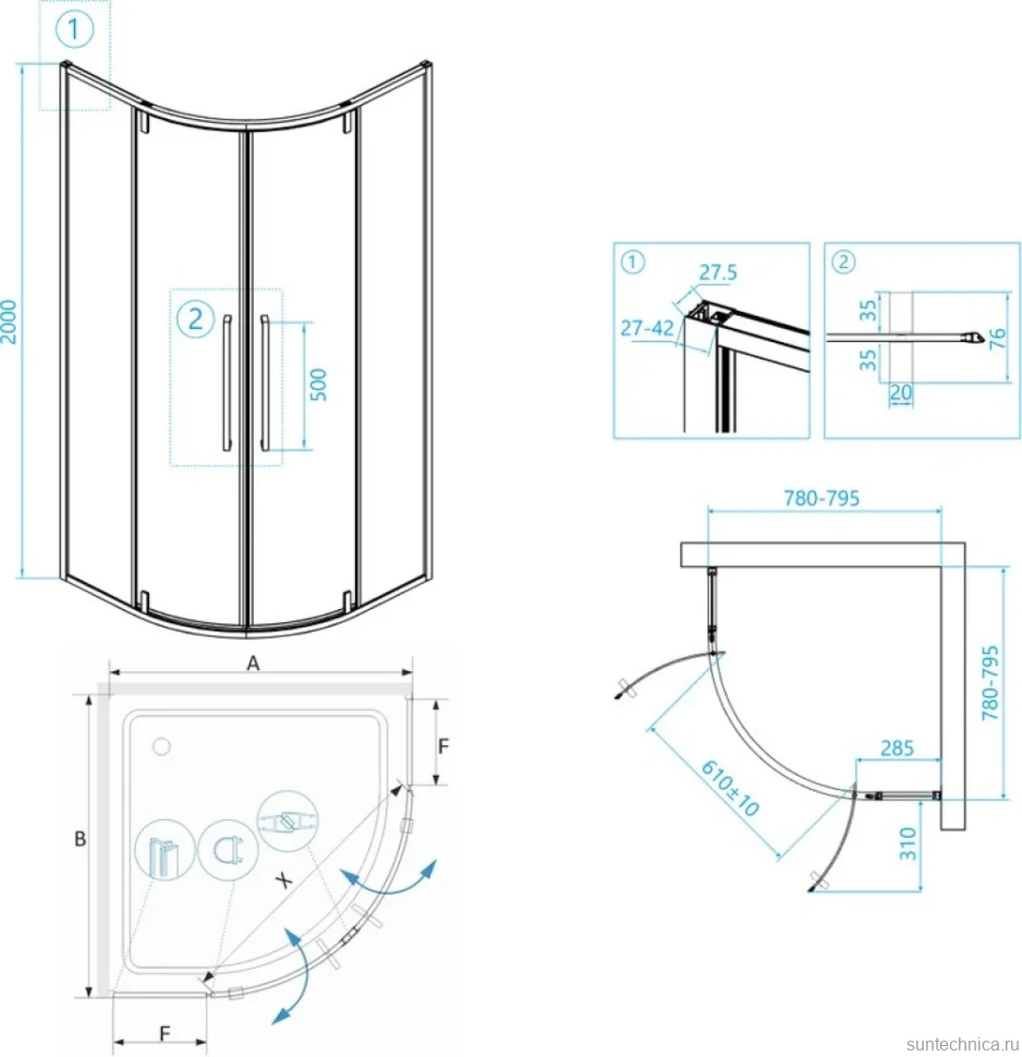 Душевой уголок RGW Stilvoll SV-53 B 80x80x200 профиль черный