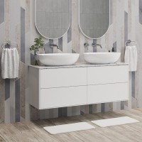 Тумба под раковину со столешницей Belux Джаз 120 подвесная, белая глянцевая