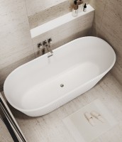 Акриловая ванна Grossman Forta GR-27021M 170x75 см, отдельностоящая, белая матовая, овальная, со сливом-переливом, с донным клапаном