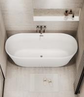 Акриловая ванна Grossman Forta GR-27021M 170x75 см, отдельностоящая, белая матовая, овальная, со сливом-переливом, с донным клапаном