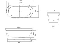 Акриловая ванна Grossman Forta GR-27021M 170x75 см, отдельностоящая, белая матовая, овальная, со сливом-переливом, с донным клапаном