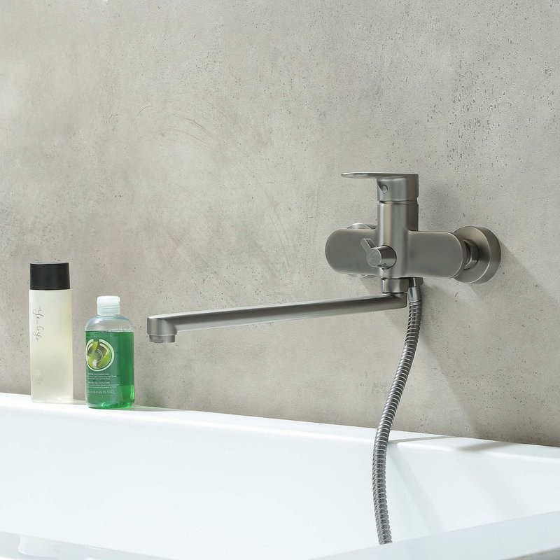 Смеситель с длинным изливом для ванны AQUATEK Ника AQ1842BGM оружейная сталь