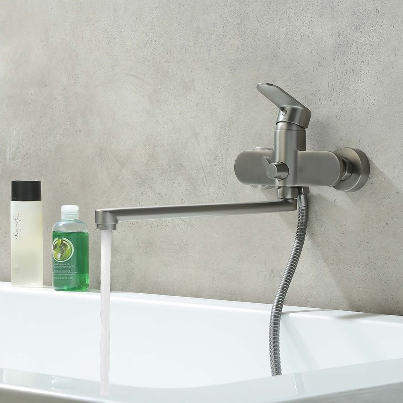 Смеситель с длинным изливом для ванны AQUATEK Ника AQ1842BGM оружейная сталь