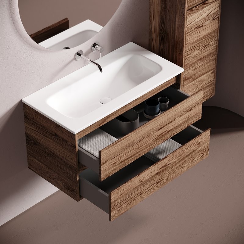 Мебель для ванной комнаты Sancos Libra 90 подвесная, дуб чарльстон, раковина СN7019wx