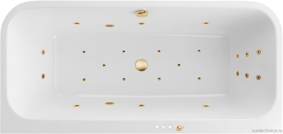 Акриловая ванна Excellent Arana Ultra 180x85 см, встраиваемая, с гидромассажем, белая, с каркасом, со сливом-переливом, фурнитура золото