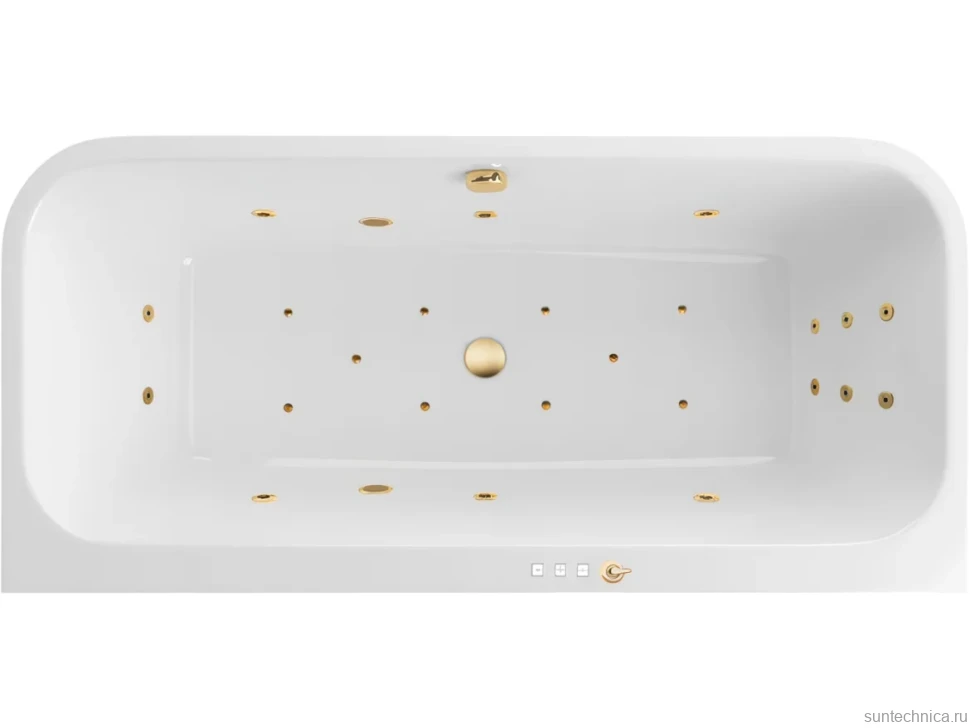 Акриловая ванна Excellent Arana Ultra 180x85 см, встраиваемая, с гидромассажем, белая, с каркасом, со сливом-переливом, фурнитура золото