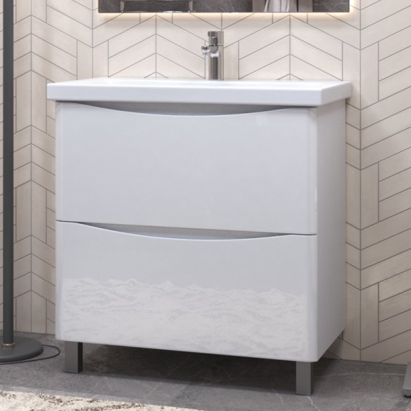 Тумба под раковину без столешницы Vigo Glem 80 напольная, 2 ящика, глянцевая белая