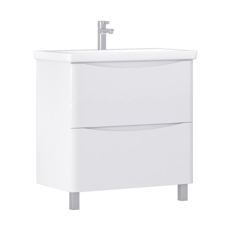 Тумба под раковину без столешницы Vigo Glem 80 напольная, 2 ящика, глянцевая белая