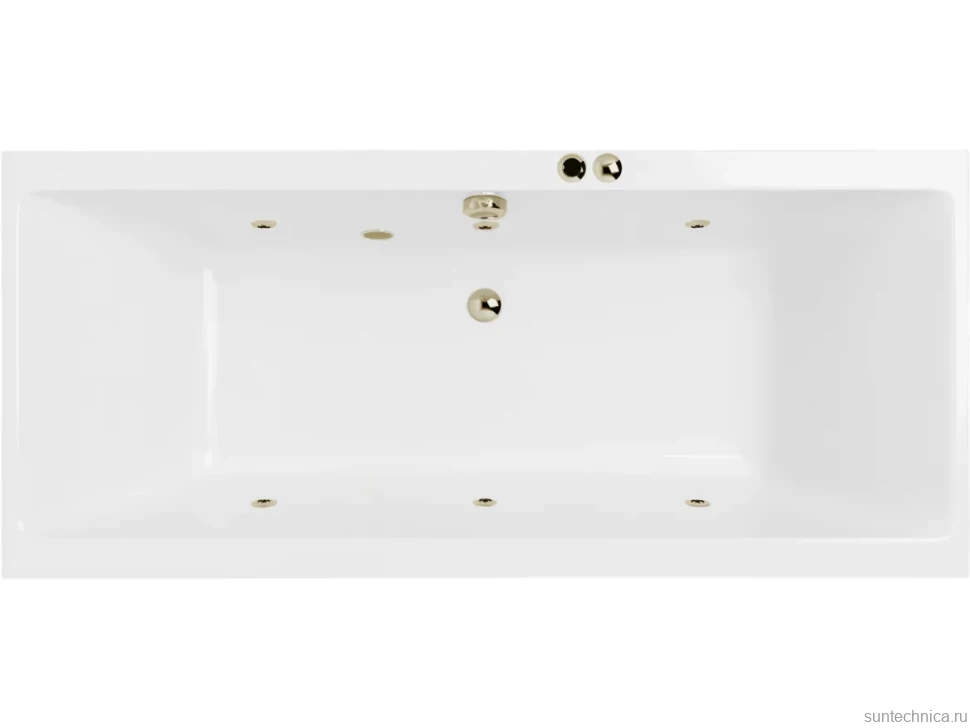 Акриловая ванна Excellent Pryzmat Soft 180x80 см, встраиваемая, с гидромассажем, белая, с каркасом, со сливом-переливом, фурнитура бронза