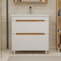 Тумба с раковиной SanStar Diva 80 напольная, матовая белая, дуб вотан, раковина Como 80