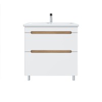 Тумба с раковиной SanStar Diva 80 напольная, матовая белая, дуб вотан, раковина Como 80